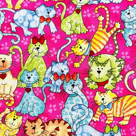 Whimsical Cat Cotton Quilting/Sewing Fabric - 1/2 Yard - Picture 3 of 4